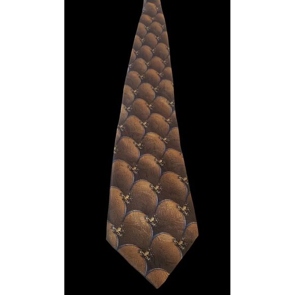 The Nature Conservancy Gold & Brown Tone Maki Frog Men's Tie 100% Silk‎ 3.75" W - Picture 1 of 11